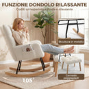 Sedia a Dondolo con Poggiapiedi Tasche Laterali Seduta Spessa e Design Trapuntato in Sherpa Crema      
