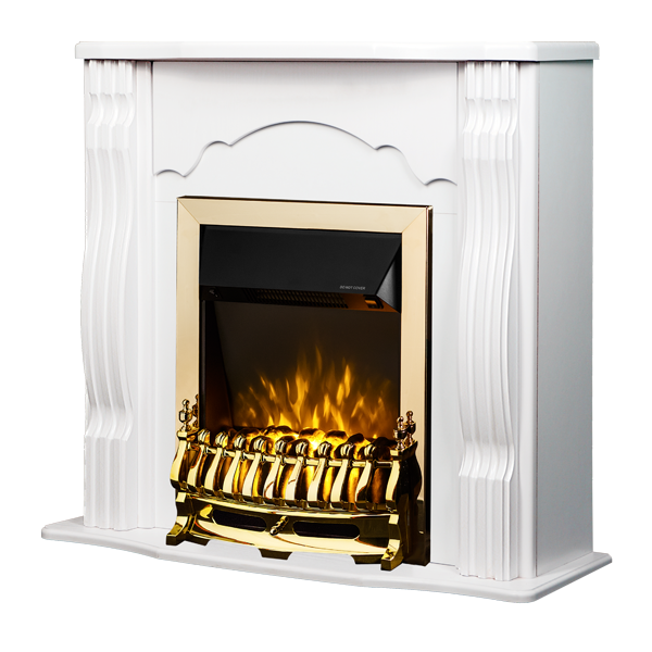 online Camino Elettrico da Pavimento 88,3x95x30 cm Effetto Fiamma 2000W Classic & Galileo Gold Bianco