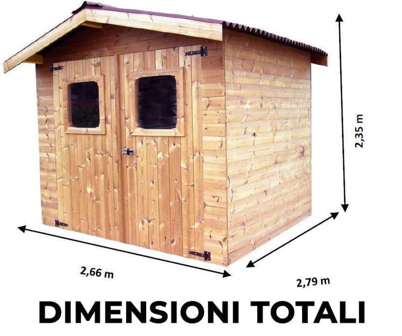 Casetta Box da Giardino 2,4x2,04 m Senza Pavimento in Legno Picea Massello 19mm Tetto in Acciaio Therma
