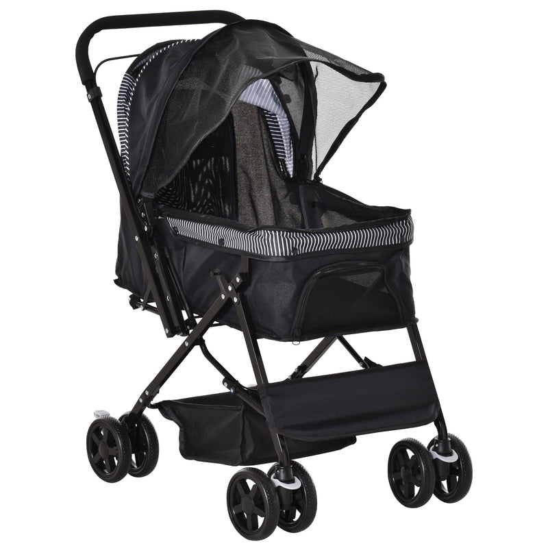 Passeggino per Cani Taglia Piccola 76,5x52x95 cm in Acciaio e Tessuto Oxford Nero