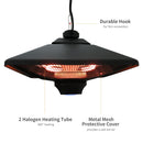 Stufa Alogena a Sospensione Ø43x25 cm 2000W con Luce LED e Telecomando Nera