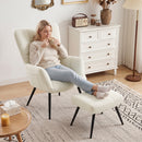 Poltrona con Poggiapiedi 68x78x93 cm in Tessuto Teddy con Schienale Alto Trapuntato e Tasche Laterali Beige      