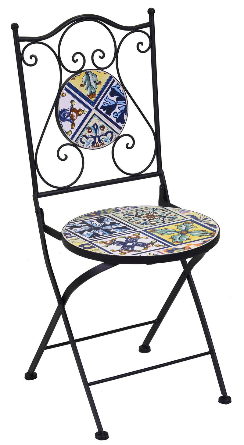 Set da Giardino Tavolo e 4 Sedie in Metallo con Mosaico Trapani Nero