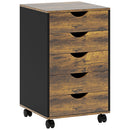 Cassettiera da Ufficio 40x40x67 cm a 5 Cassetti con Ruote Girevoli e Freni in Legno Marrone      