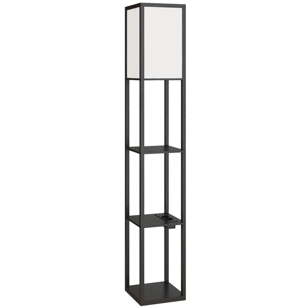 Lampada da Terra 26x26x160 cm Struttura con Ripiani Luce Regolabile Interruttore a Pedale e Porte USB in MDF Nero acquista