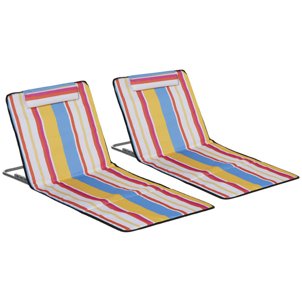 Set 2 Sdraio da Spiaggia 53x124x35-45 cm con Schienale Regolabile e Poggiatesta Multicolore sconto