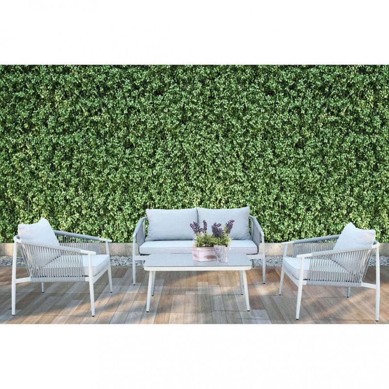 Set Salotto da Giardino Divano 2 Poltrone e Tavolino con Cuscini in Alluminio Grigio chiaro