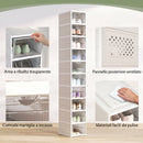 Scarpiera Pieghevole Slim Modulabile 26x35x174 cm con 10 Contenitori per Scarpe con Pannello Trasparente in PP e ABS Bianco      
