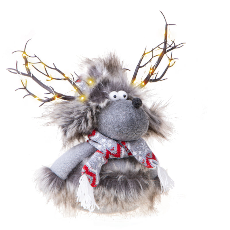 Renna con Led H35 cm in Tessuto Grigio/Rosso