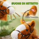 Cavallo a Dondolo per Bambini 3+ Anni 70x28x70 cm con Suoni Realistici e Pedale in Poliestere e PP Marrone      