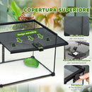 Terrario per Rettili Coperchio Scorrevole con Griglia Metallica e Termometro 50x30x35 cm in Vetro e Metallo Nero 