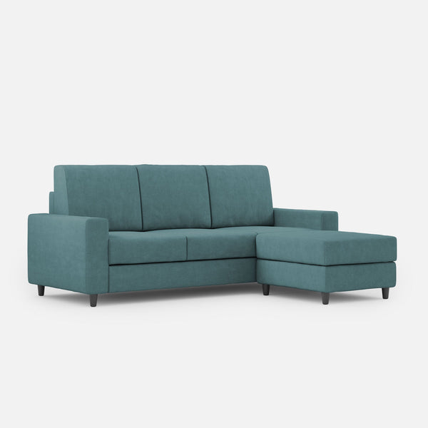 Divano 3 Posti con Pouf 208x155x85 cm Sakar in Tessuto Petrolio sconto