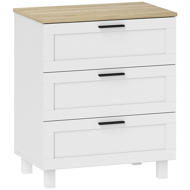 Cassettiera 3 Cassetti Moderna 60x38x71 cm in Legno Bianca e color Legno      