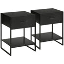 Set 2 Comodini 1 Cassetto 1 Ripiano 45x40x60 cm in Acciaio e Truciolato Nero