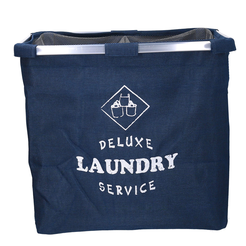 Cesto Portabiancheria in tessuto sacco blu doppio pieghevole cm 54x34,5xh50,5