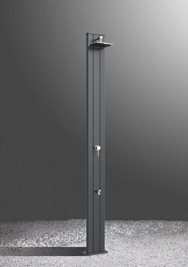 sconto Doccia Solare da Esterno Giardino 30L Miscelatore e Lavapiedi Arkema Spring S Fascia Inox Blu