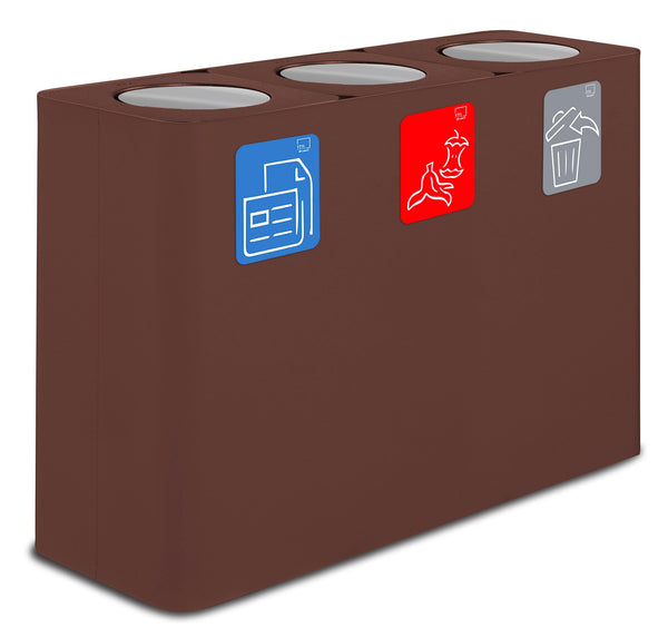 acquista Pattumiera Sistema di Raccolta Rifiuti 115x38xh80 cm in Acciaio 3 Scomparti Marrone