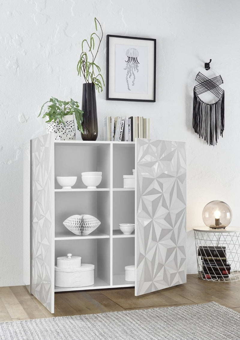 Credenza 2 Ante 120x42x110 cm in Legno TFT Praga Bianco Lucido