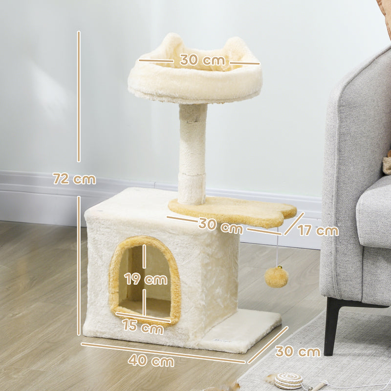 Albero Tiragraffi per Gatti con Cuccia 40x30x72cm in Sisal e Peluche Beige Giallo      