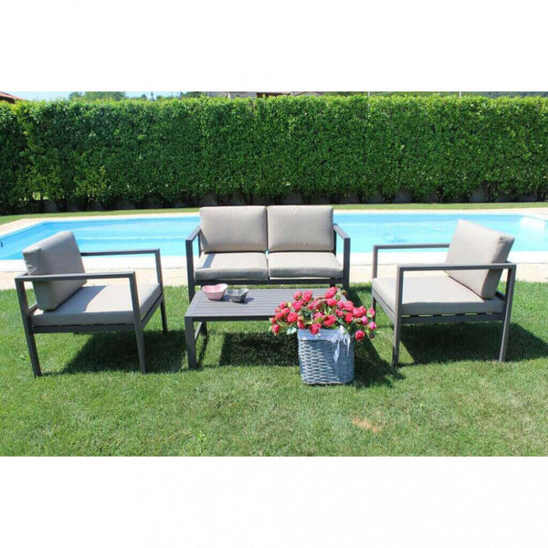 Garden Lounge Set Sofa 2 Sessel und Couchtisch mit Kissen aus taubengrauem Aluminium acquista