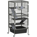 Gabbia per Piccoli Animali a 4 Livelli 52x52x115 cm con Rampe Amaca e Ruote Grigio   