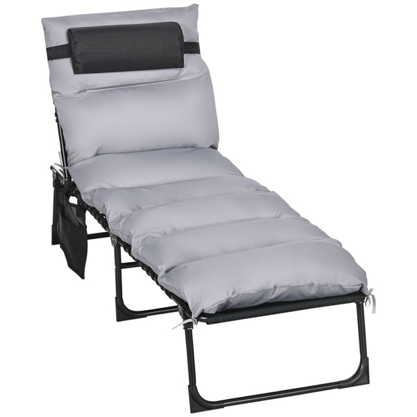 prezzo Lettino Prendisole da Giardino Pieghevole 58x189x32,5 cm con Cuscino e Tasca Laterale Grigio Chiaro