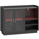 Mobile Portabottiglie 120x38x88 cm con Luce LED e Scaffale Regolabile in Legno e Vetro Nero      