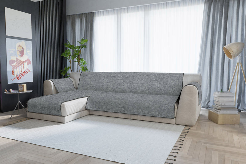 Copridivano con Penisola Sinistra in Poliestere e Cotone Grigio Scuro Varie Misure