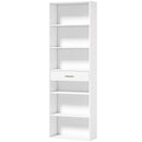 Libreria Verticale Alta a 7 Ripiani 60x24x182 cm con 6 Cubi e Cassetto in MDF Bianco      