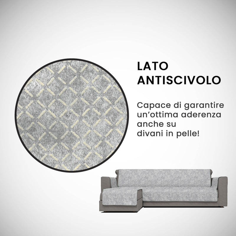 Copridivano con Penisola Sinistra in Poliestere e Cotone Grigio Chiaro Varie Misure