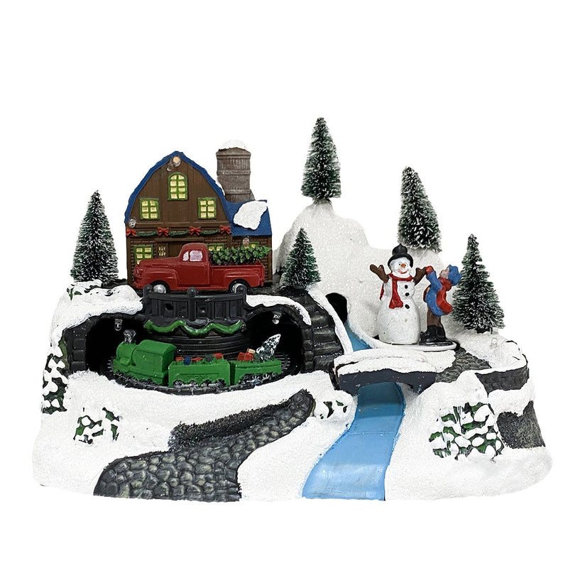 Villaggio Natalizio 24x16x17 cm con Pupazzo Luci Suoni e Movimento