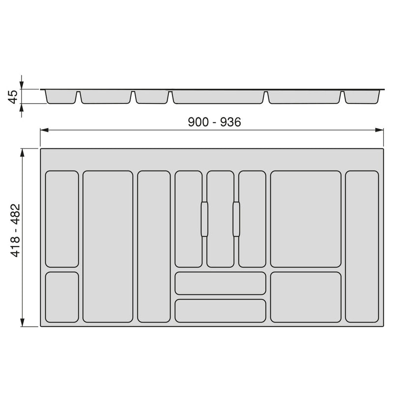 Portaposate per Cassetti da Cucina 100 cm in Plastica Emuca Grigio