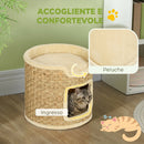 Albero Tiragraffi per Gatti Fino a 5 kg Alto 37 cm a 2 Livelli con Nicchia e Corda in Sisal Cachi      