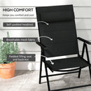 Set 2 Sedie Pieghevoli con Schienale Reclinabile e Poggiatesta 54x67x108 cm in Alluminio e Poliestere Nero