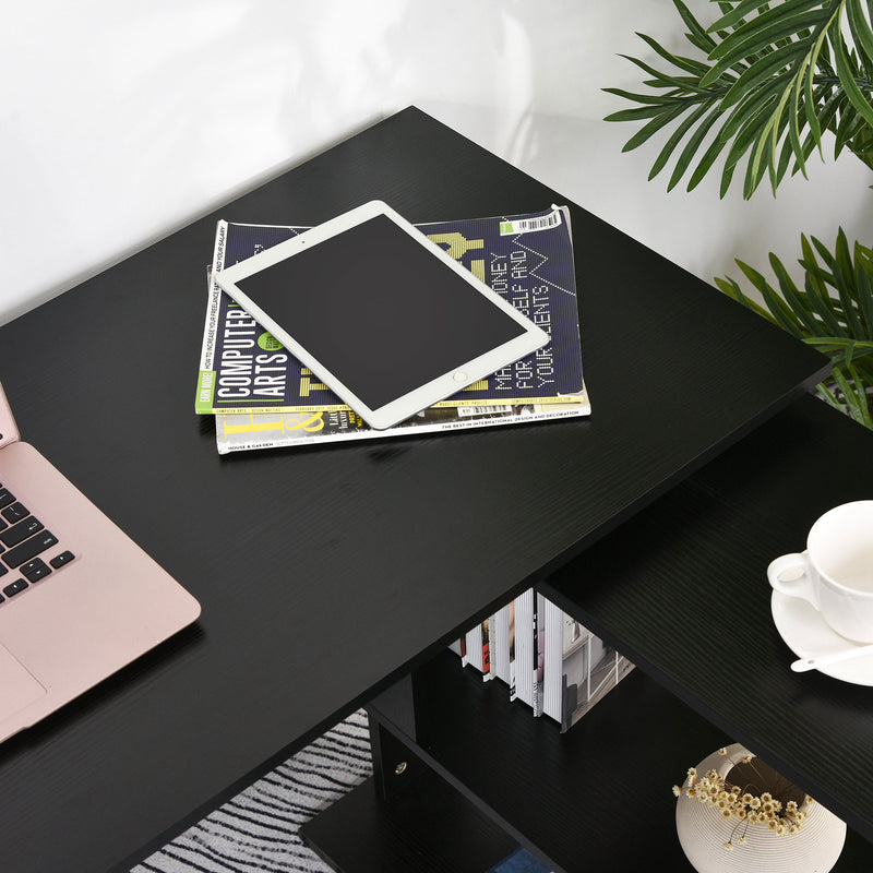 Scrivania Angolare con Piano Girevole a 360° 120x110x74,5 cm Struttura a Ripiani in Legno Ingegnerizzato Nero  