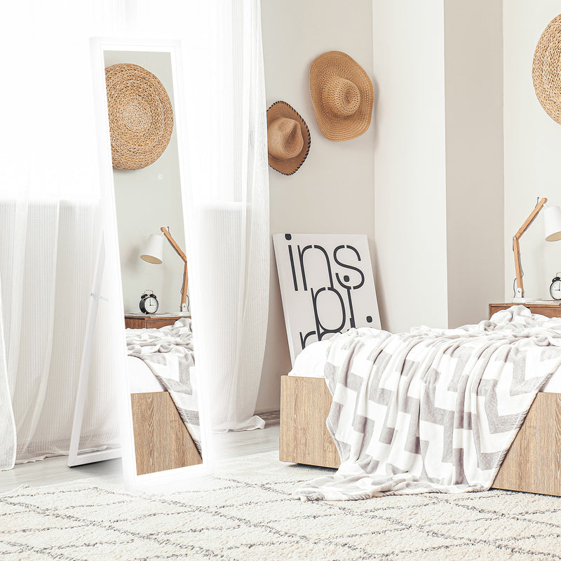 Specchio Illuminato con Luci LED Regolabili e Pulsante Touch 40x5x160 cm in Vetro e MDF Bianco      