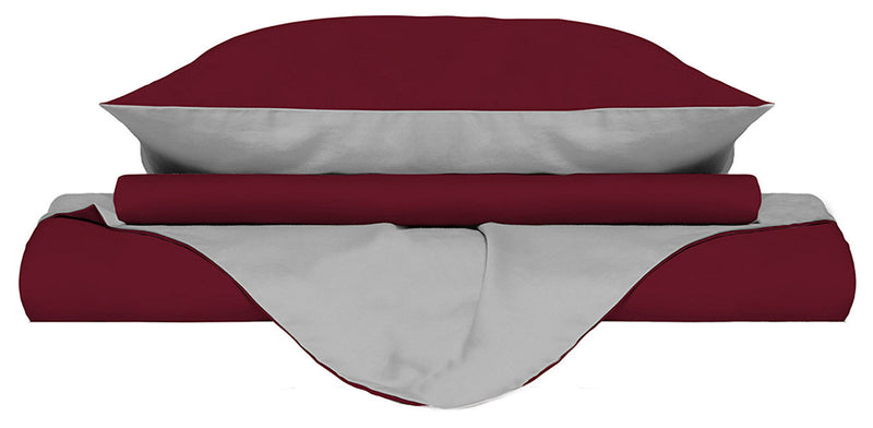 Copripiumino con Sacco e Federe Doubleface Bordeaux\/Grigio Chiaro Varie Misure