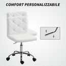 Sedia da Ufficio Regolabile 44x50x78-88 cm con Rivestimento a Bottoni in Pelle PU Bianco  