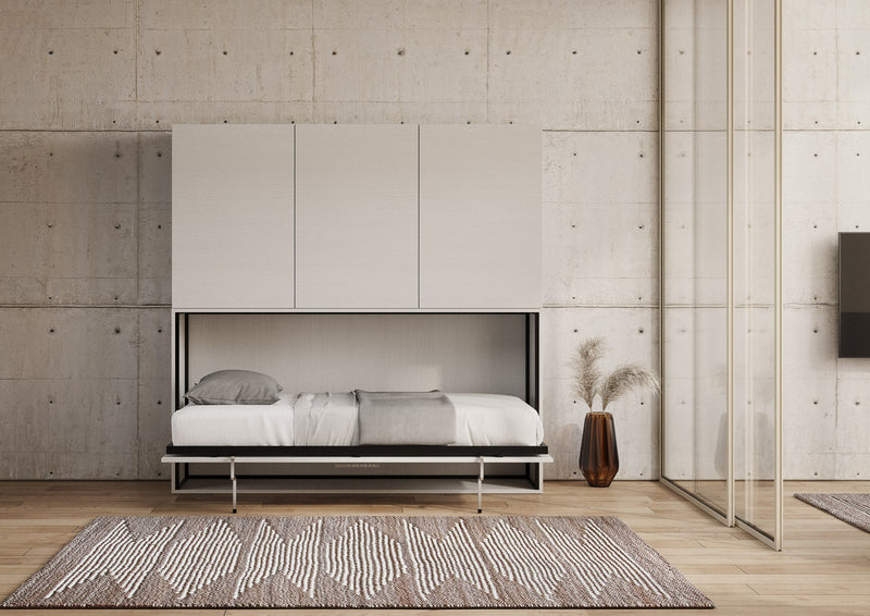 Letto Singolo a Scomparsa Composizione D Kando H194,4 Bianco Frassino con Materasso