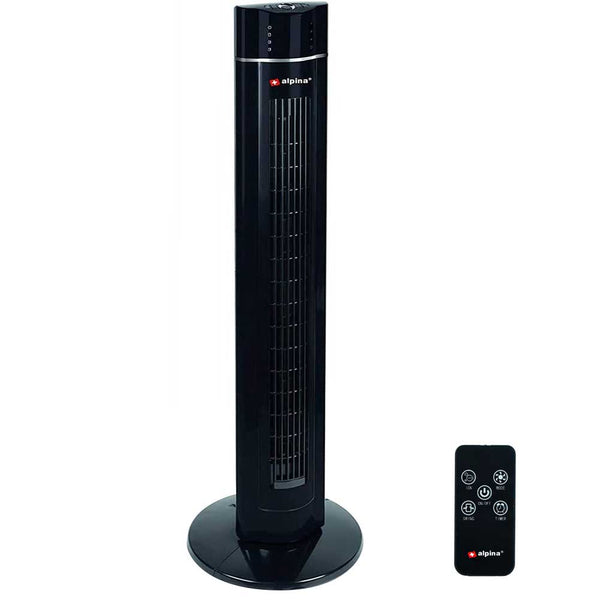 sconto Ventilatore Torre Colonna Oscillante 60W 107cm 3 Velocita Timer Telecomando Nero Alpina
