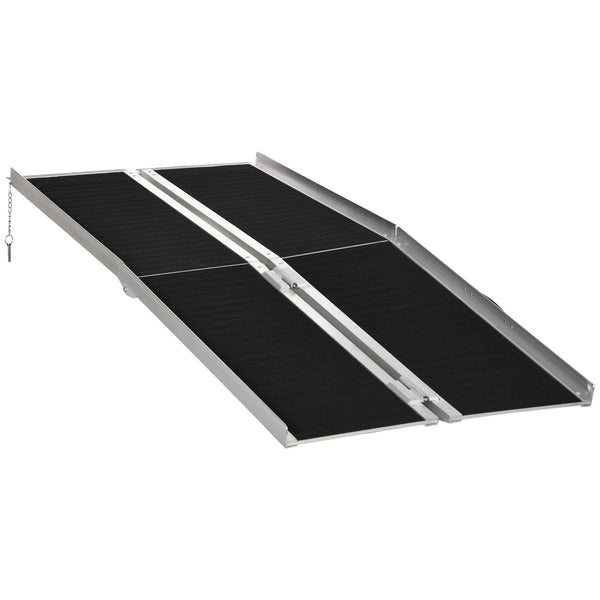 Rampa Pieghevole per Sedia a Rotelle 183x73.5 cm con Rivestimento Antiscivolo e Bordi di Sicurezza in Alluminio Nero sconto