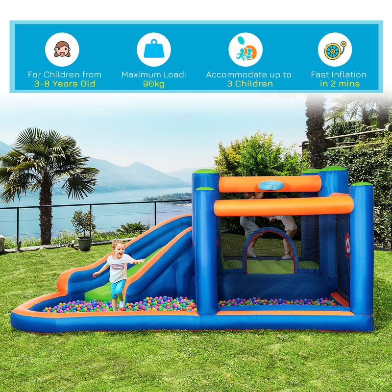 Castello Giostra Gonfiabile 380x340x170 cm con Scivolo Piscina e Pompa Multicolor