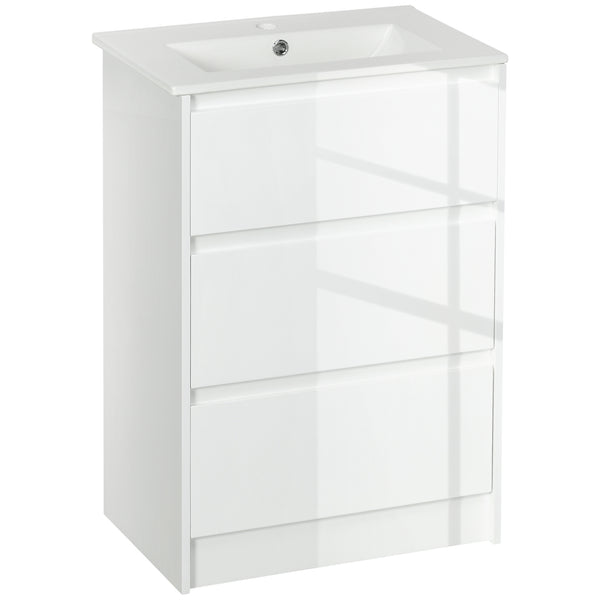 sconto Mobiletto Bagno 2 Cassetti 61x37x88 cm con Lavabo in Ceramica Bianco