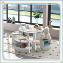 Set Tavolo con 4 Sgabelli Salvaspazio con Vano Contenitore in Legno Grigio 