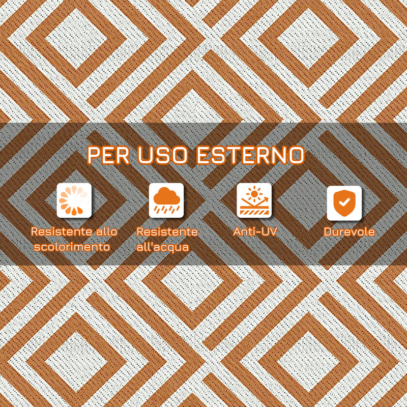 Tappeto da Esterno Reversibile 182x274 cm con Fantasia Geometrica Marrone e Bianco   