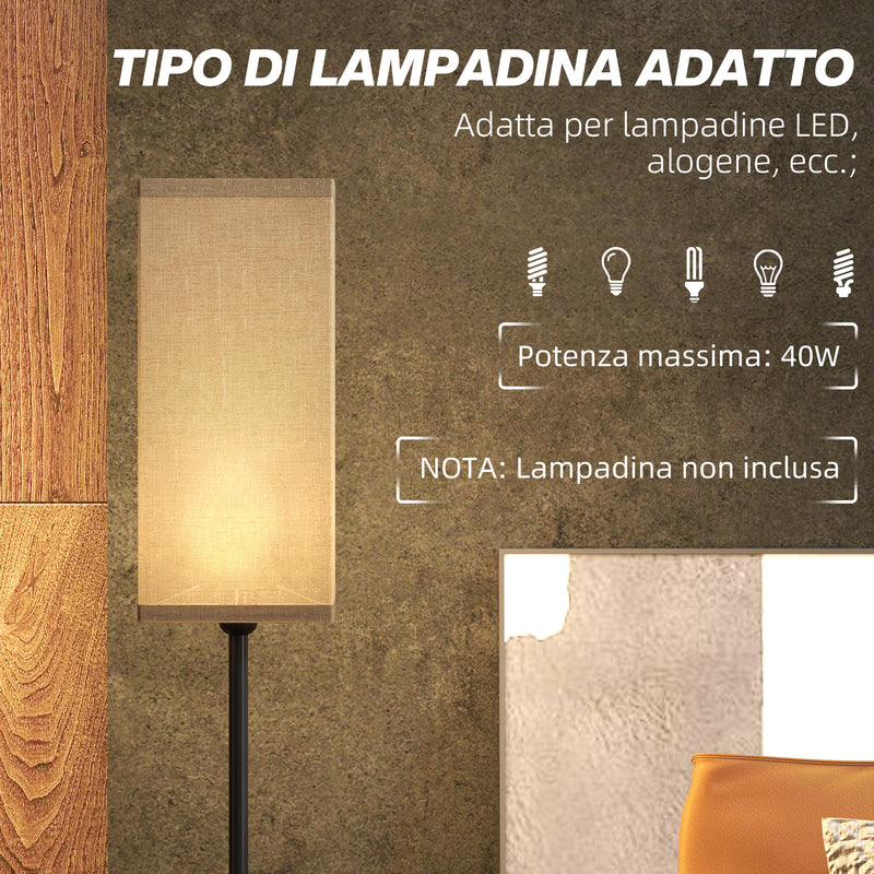 Lampada da Terra 40W con Interruttore a Pedale Ø25x161.5 cm Paralume in Tessuto Effetto Lino Nero e Beige 