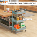 Carrello da Cucina a 3 Livelli 45x30,6x79 cm in Acciaio Azzurro  