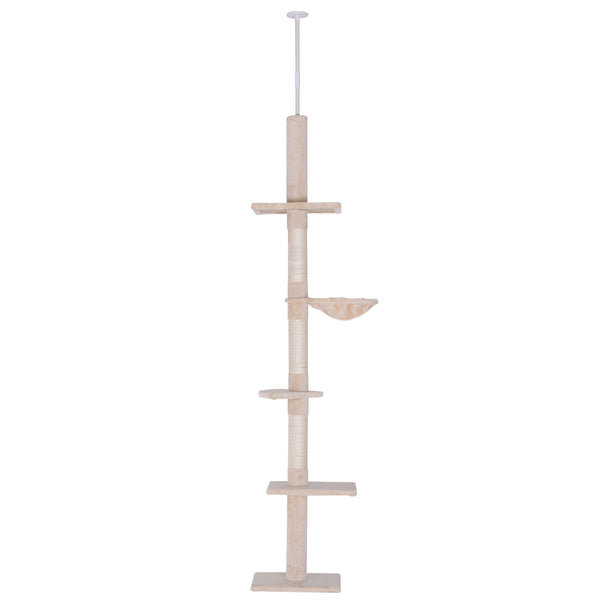 sconto Albero Tiragraffi per Gatti Multilivello a Soffitto 40x34x230-260 cm Altezza Regolabile Beige