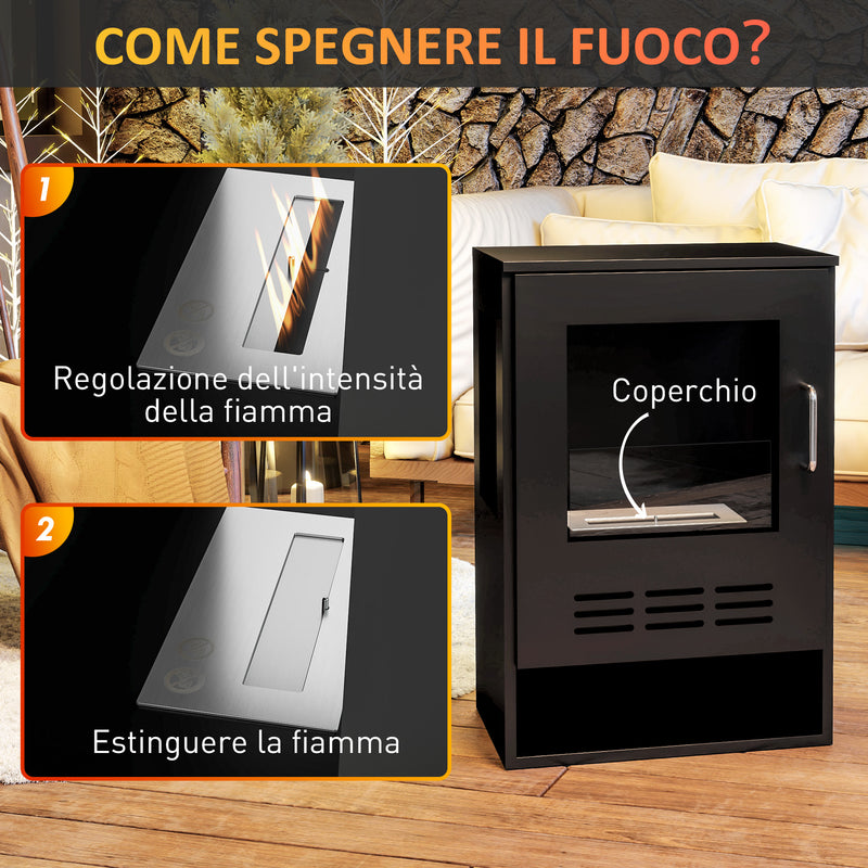 Camino a Bioetanolo da Pavimento Autoportante con Bruciatore da 0,9L 44x28x68 cm Nero  