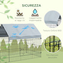 Gabbia per Conigli 220x85x103 cm a Casetta con Copertura in Tessuto e Struttura in Acciaio Argento      